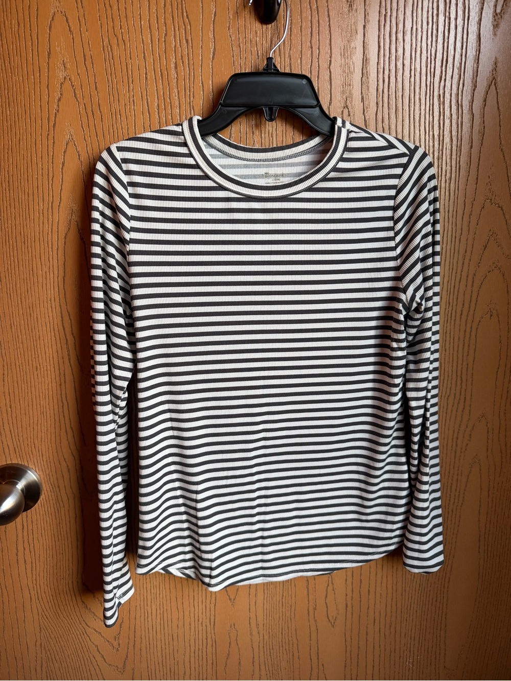 No Boundaries Black and White Striped Long Sleeve Crew Top